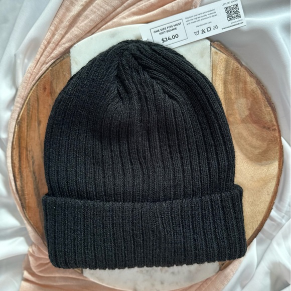 Black Flowery Embroidered Beanie | Knit Hat with Hand Embroidered Flower Design - Picture 3 of 3